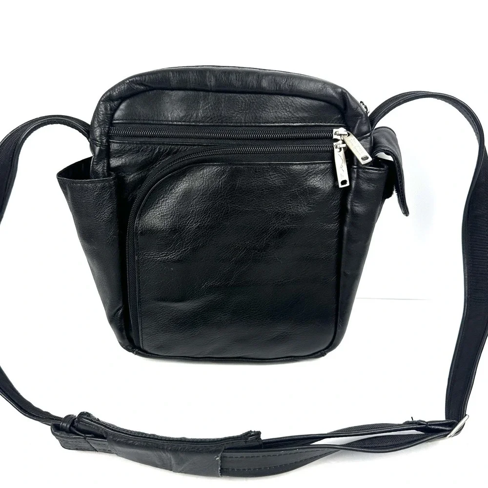 Day Makers Santa Barbara Crossbody Bag Black Leather Heavy Duty Anti Theft‎